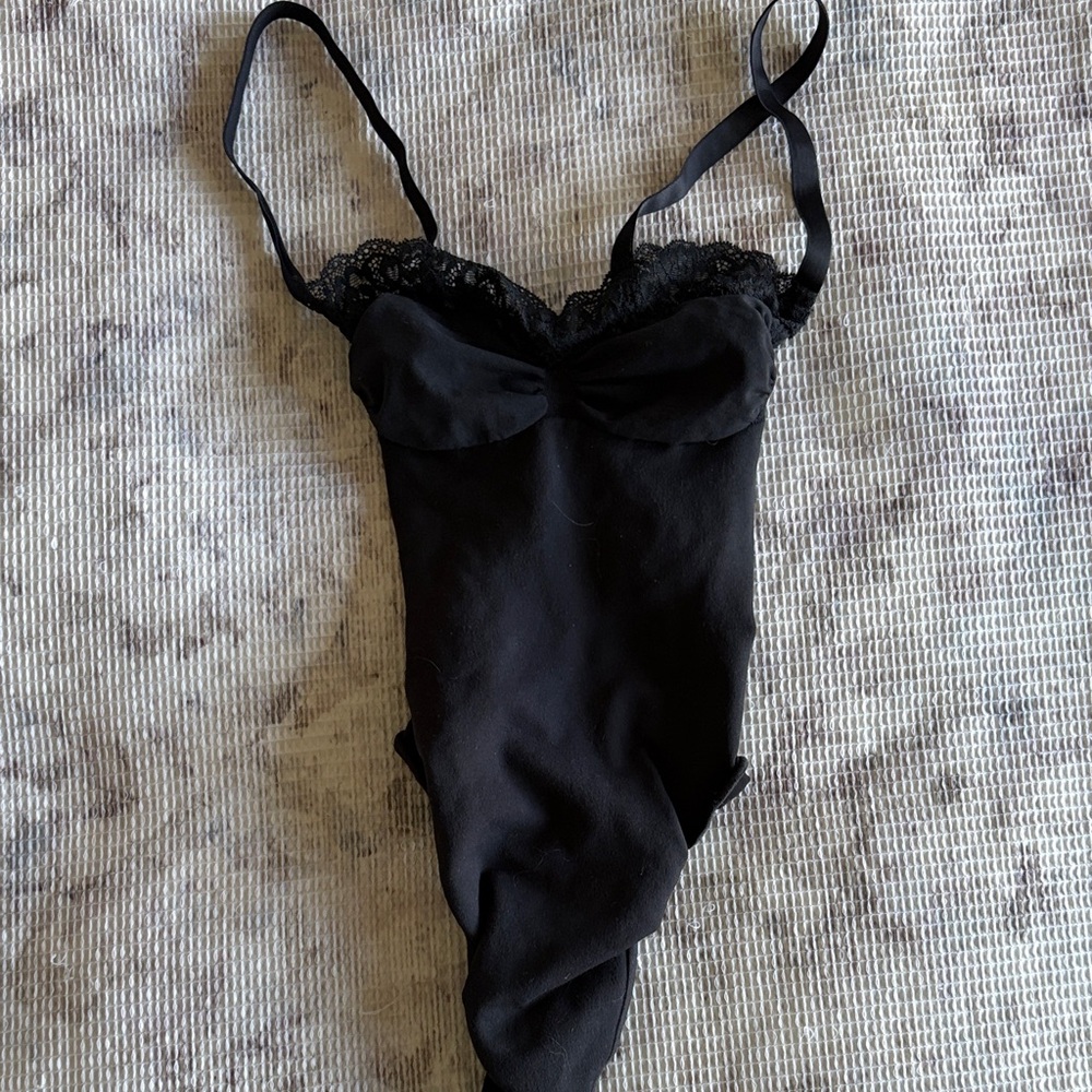 Skims Black Lace-Trim Sculpt Bodysuit